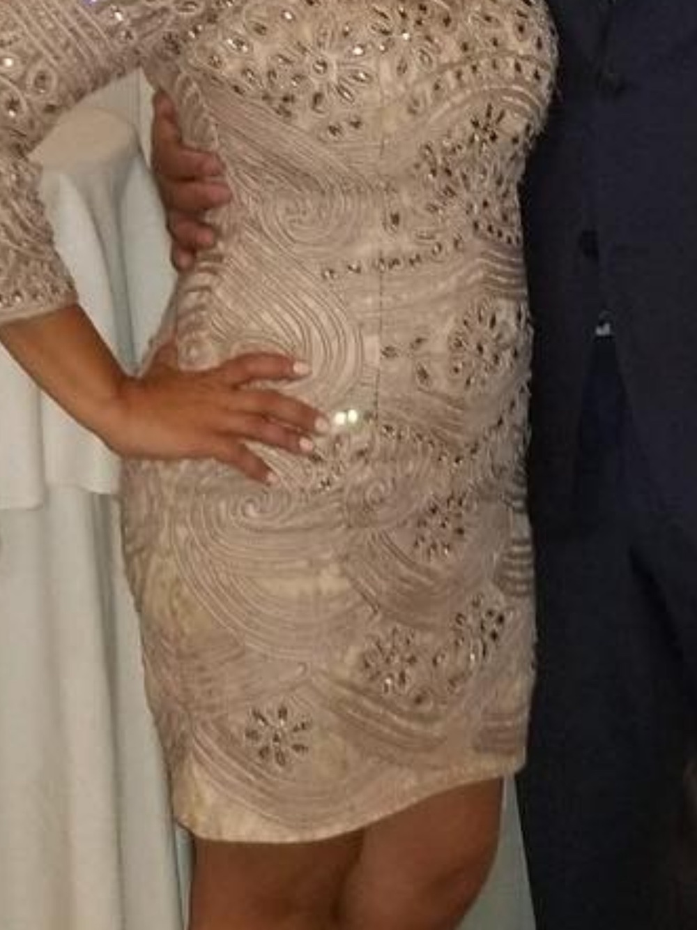 Jovani Nude Beaded Mini Dress